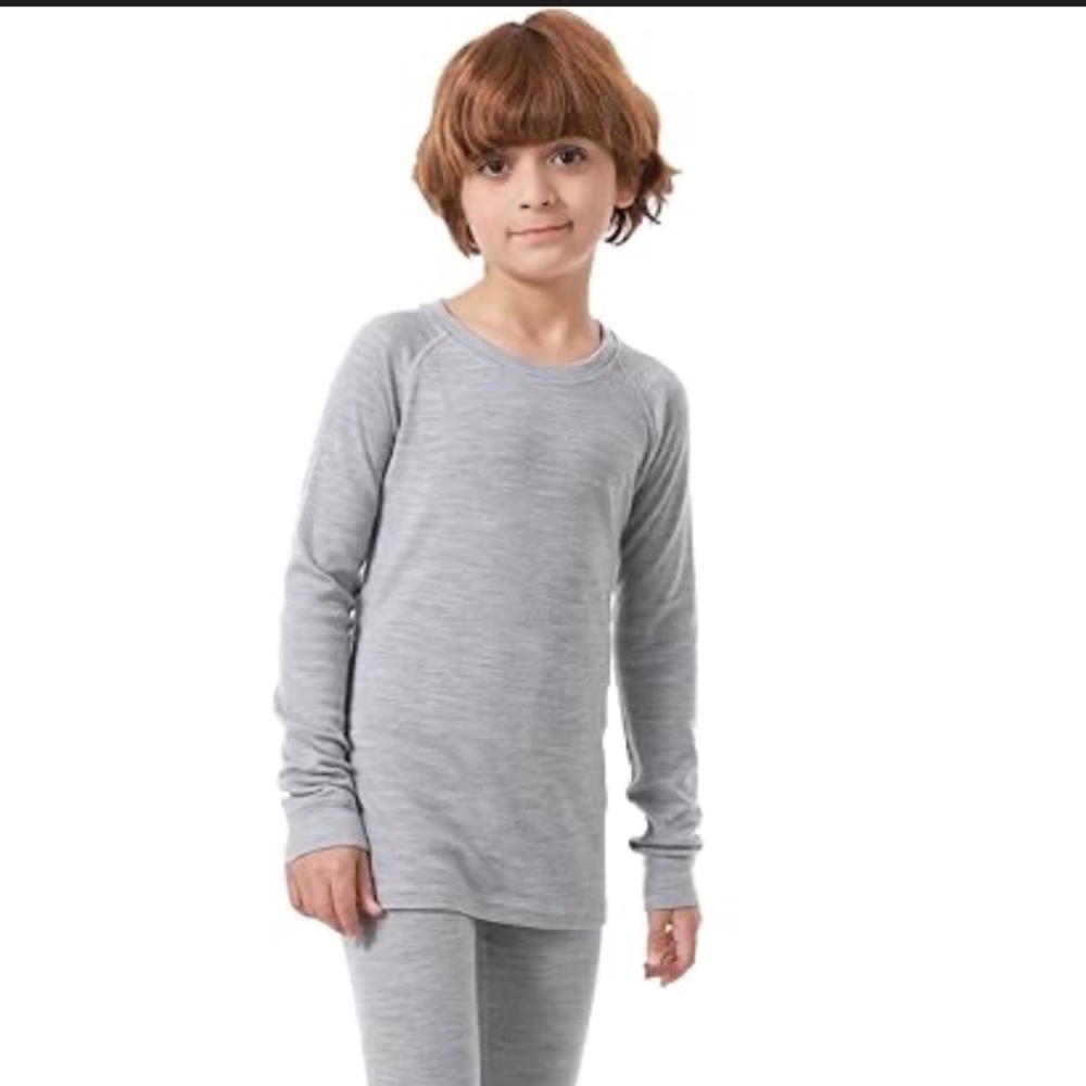 Kids Gray Crewneck Sweater - Lightweight Long Sleeve Marino Wool